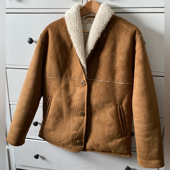 Wilfred Free Aritzia Deanna Jacket Size XS Faux Suede Sherpa Lined Coat Brown - Picture 4 of 11